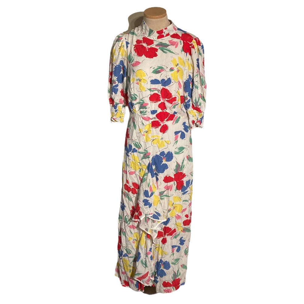 Rixo Target Floral Mock Neck Cascade Ruffle Dress